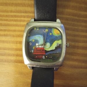 Snoopy Starry Night Silver Tone Square Watch